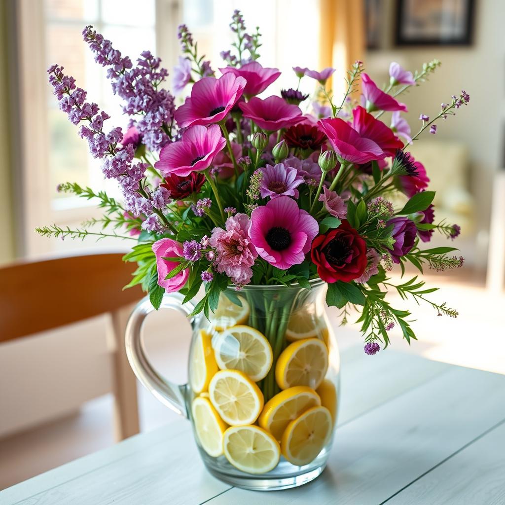 citrus and flower vase  spring table centerpiece