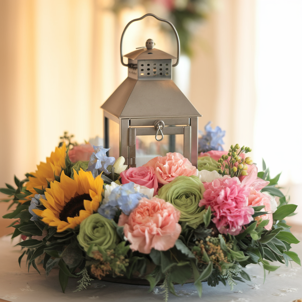 lantern floral display spring table centerpiece