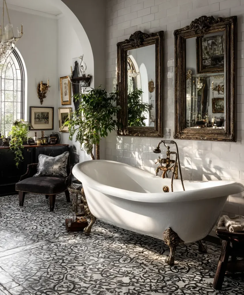 vintage-inspired bathroom with a cast-iron clawfoot bathtub