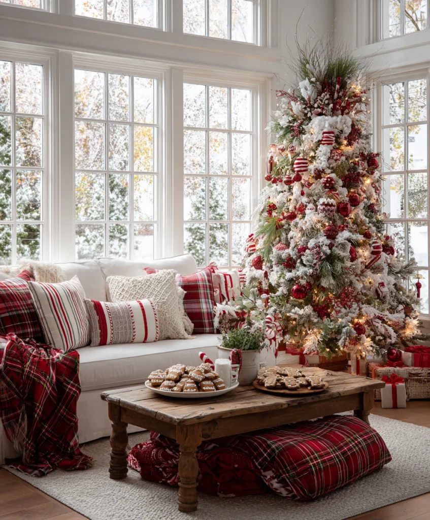 A cheerful Christmas setting inspired by candy cane patterns.