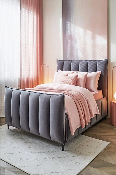 Soft Modern Bedroom with Blush and Gray Tones