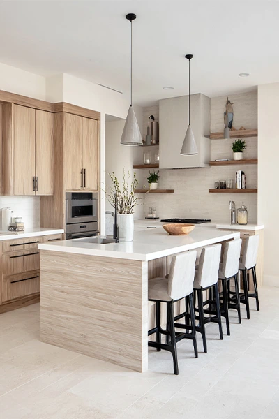 Warm Modern Kitchen with Natural Wood & White Finishes