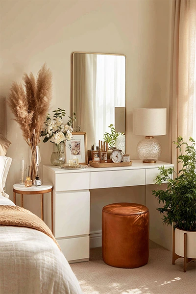 Minimal Neutral Bedroom Vanity Corner